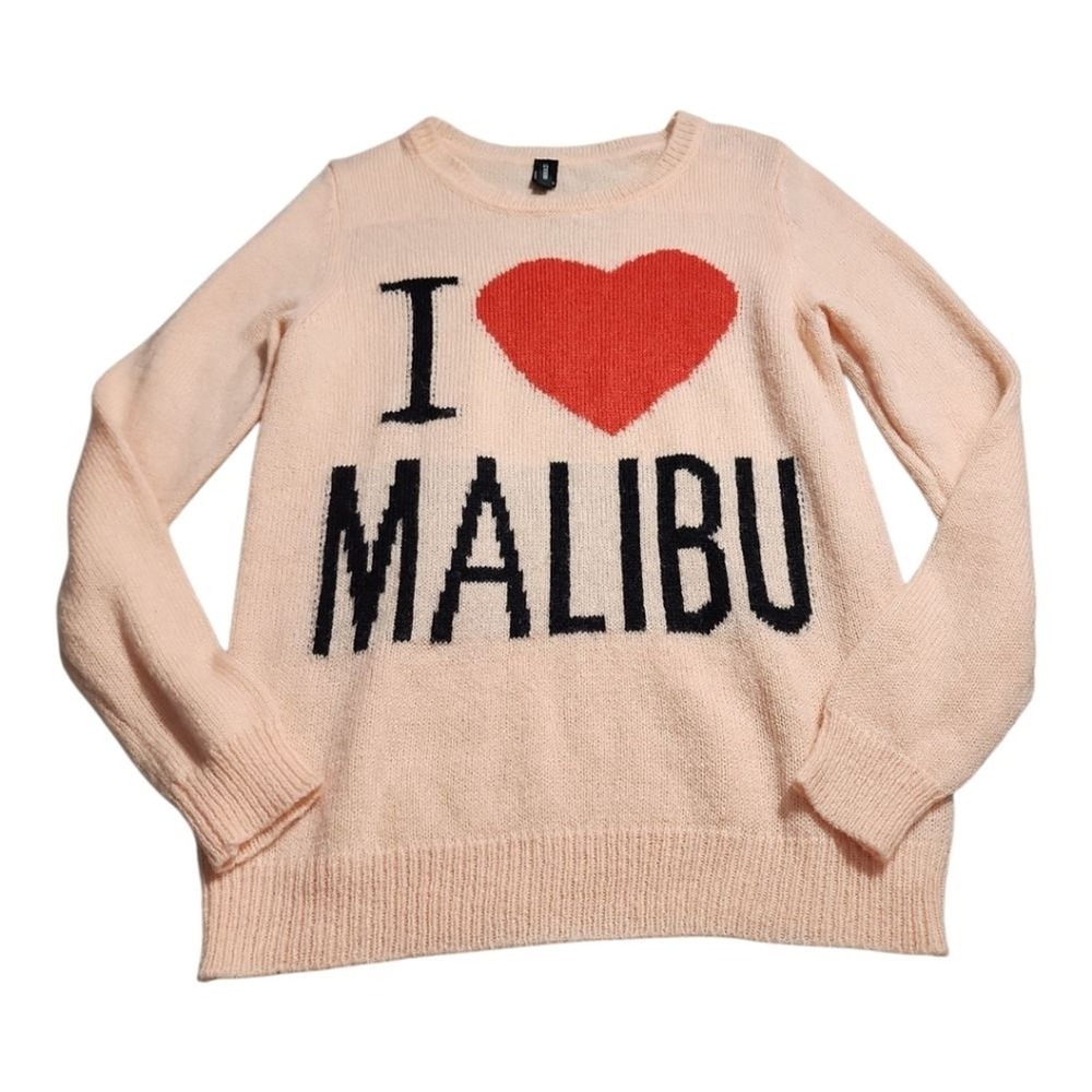 Forever 21 I Heart Malibu Sweater Womens Small Peach Graphic Knit Coastal Cool